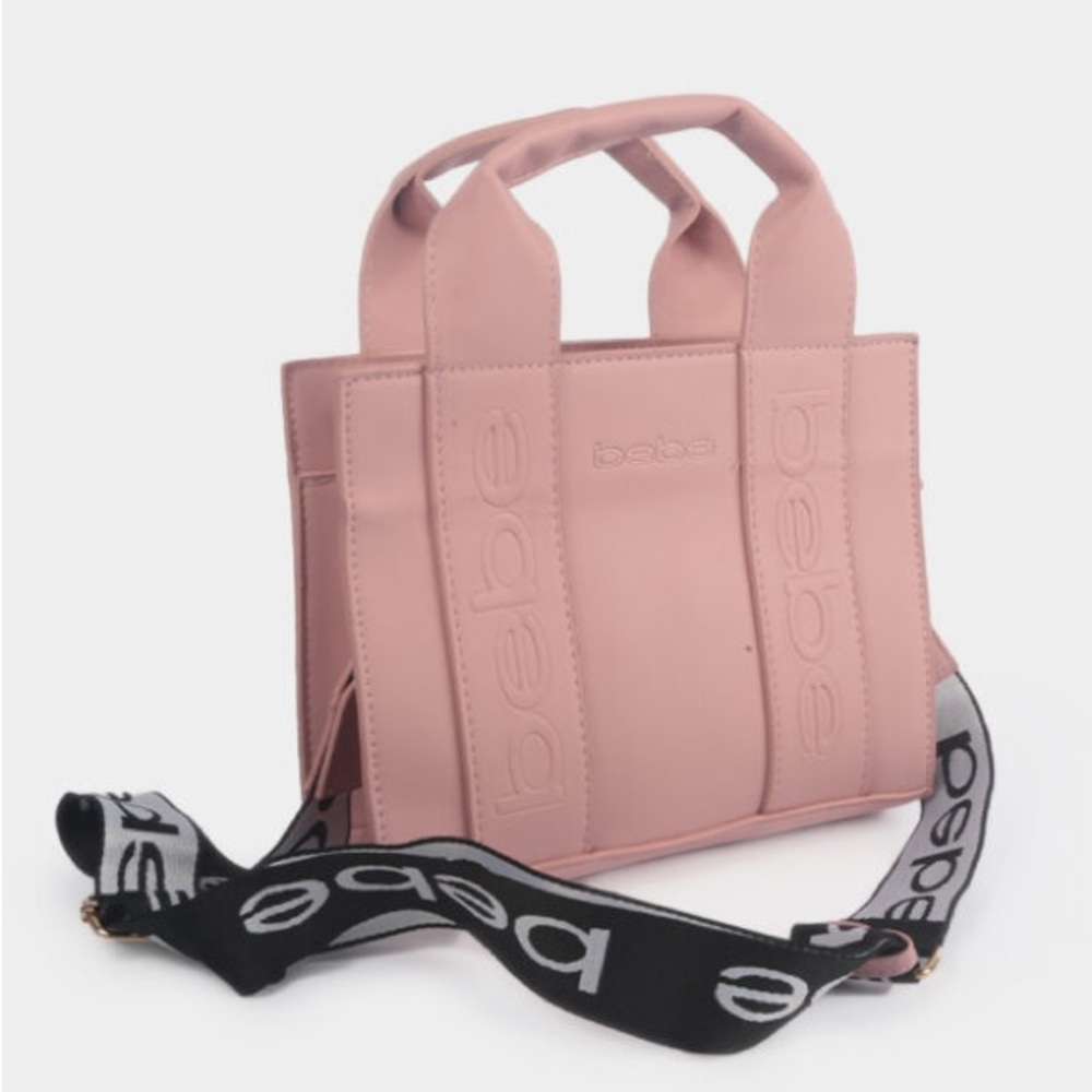 Bebe Blush Pink Tote with Logo Strap